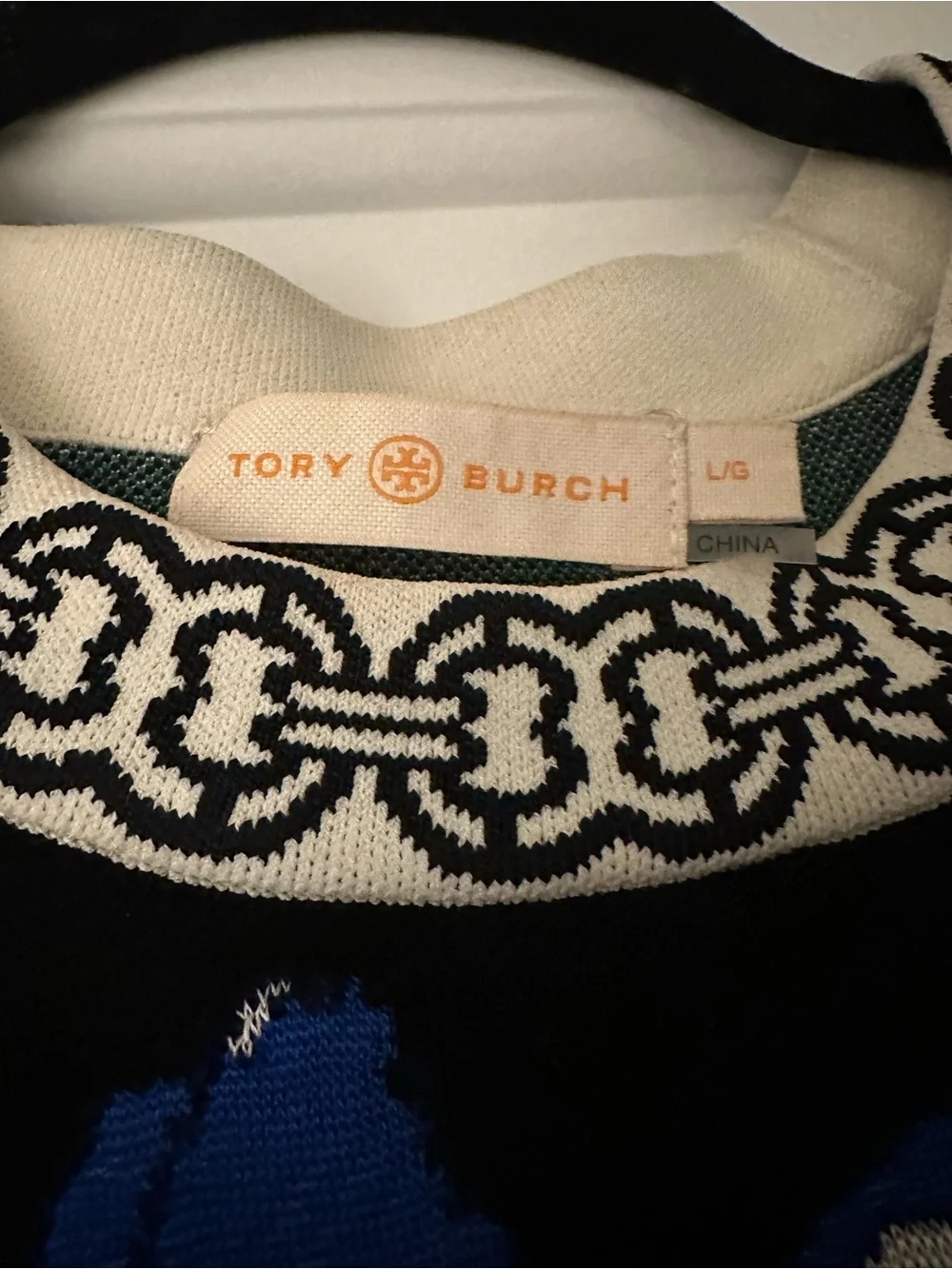 Tory Burch Black Floral Crewneck Sweater with Bold Red & Blue Blooms